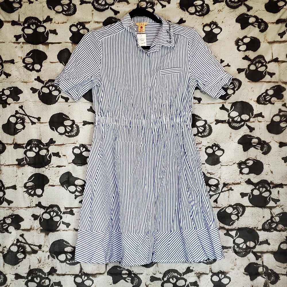 I.S.E STRIPPED MINI DRESS GATHERED WAIST